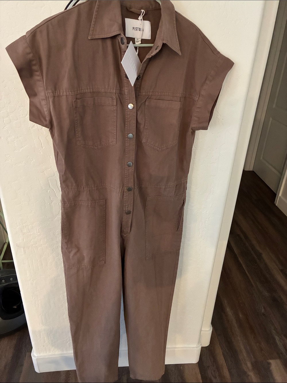 pistola Mauve-Brown Short-Sleeve Utility Jumpsuit